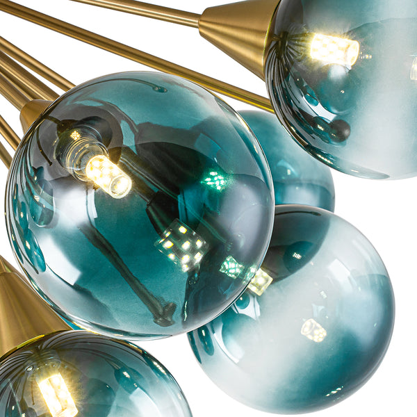 15-Light Teal Ombre Glass Bubble Sunburst Flush Mount