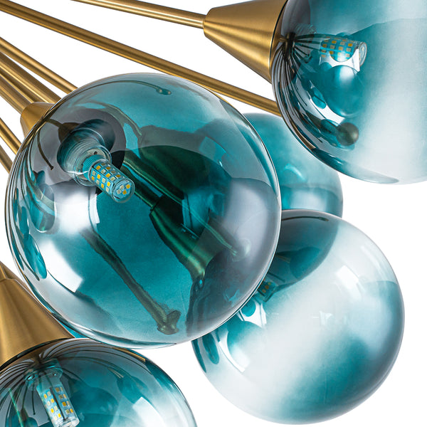 15-Light Teal Ombre Glass Bubble Sunburst Flush Mount