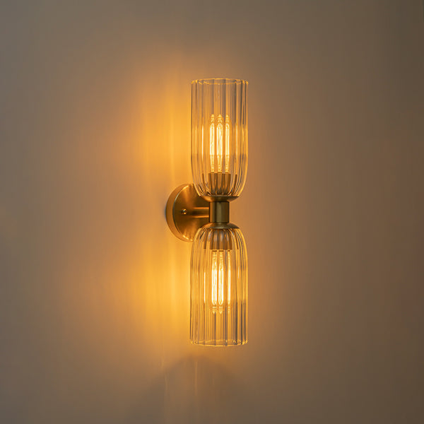 2-Light Cylinder Tube Ribbed Glass Vanity Light