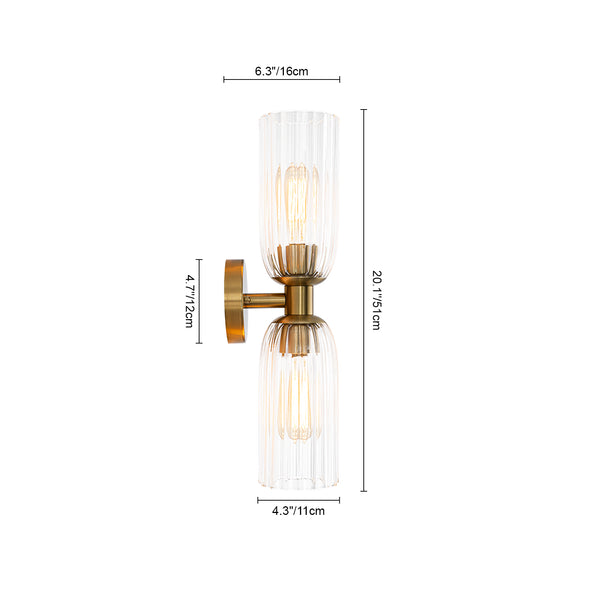 2-Light Cylinder Tube Ribbed Glass Vanity Light