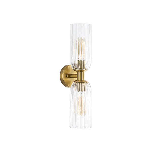 2-Light Cylinder Tube Ribbed Glass Vanity Light