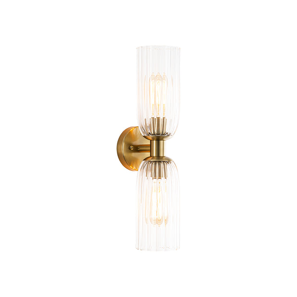 2-Light Cylinder Tube Ribbed Glass Vanity Light