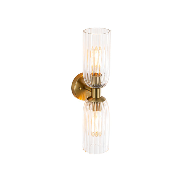 2-Light Cylinder Tube Ribbed Glass Vanity Light