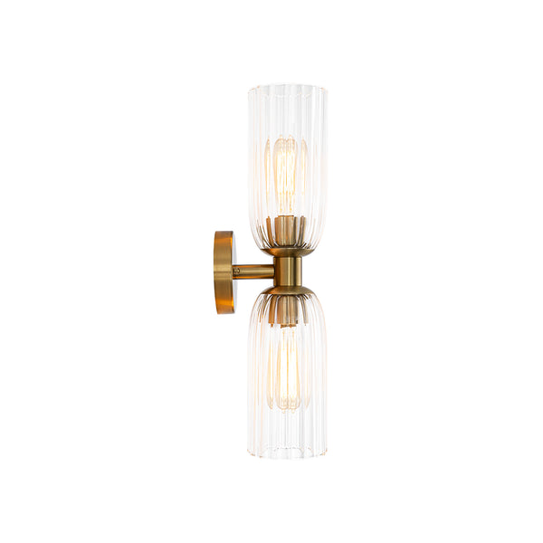2-Light Cylinder Tube Ribbed Glass Vanity Light
