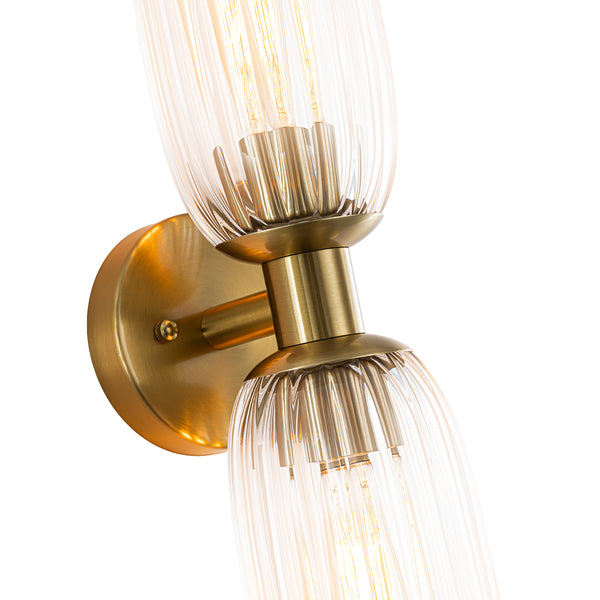 2-Light Cylinder Tube Ribbed Glass Vanity Light