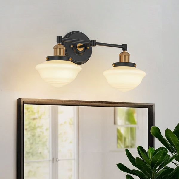 2-Light Sculptural Schoolhouse Glass Linear Vanity Sconce
