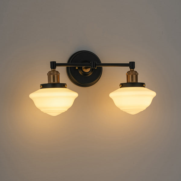 2-Light Sculptural Schoolhouse Glass Linear Vanity Sconce