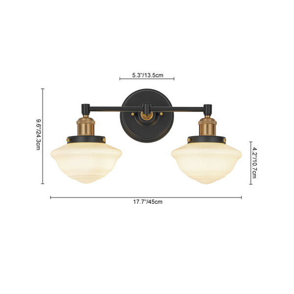2-Light Sculptural Schoolhouse Glass Linear Vanity Sconce