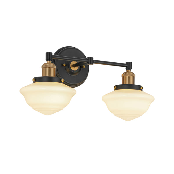 2-Light Sculptural Schoolhouse Glass Linear Vanity Sconce