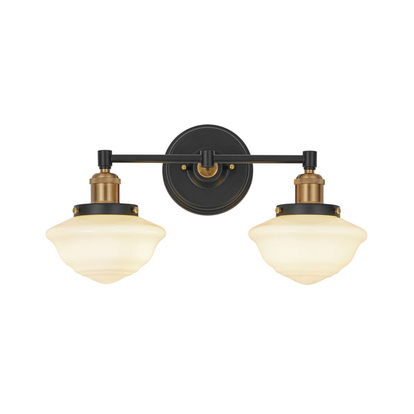 2-Light Sculptural Schoolhouse Glass Linear Vanity Sconce