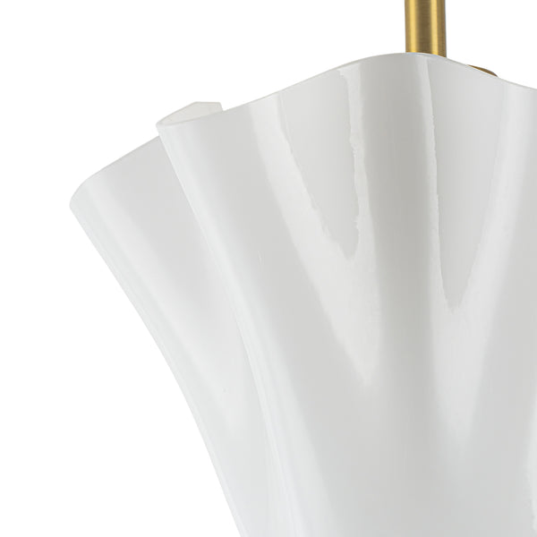 Floral Fluted Brass 2-Light Milk Glass Semi-Flush Mount