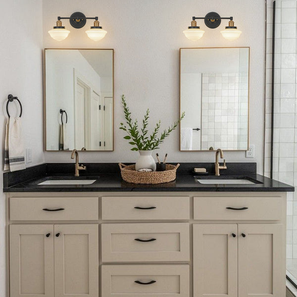 2-Light Sculptural Schoolhouse Glass Linear Vanity Sconce