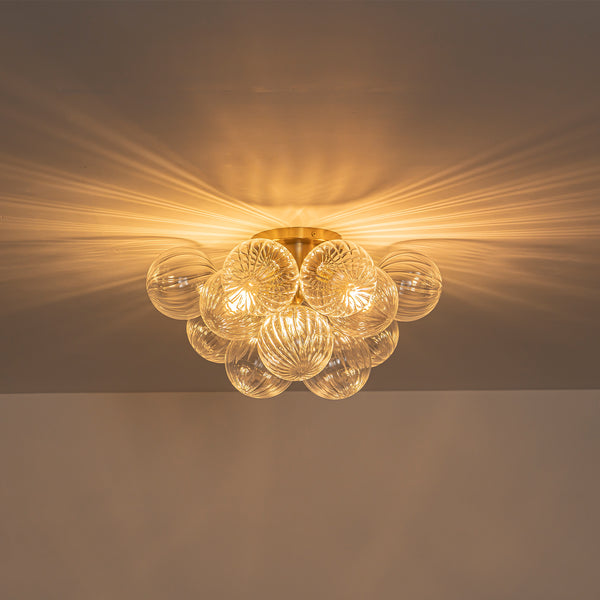 3-Light Clear Ribbed Glass Bubble Cluster Semi-flush Mount