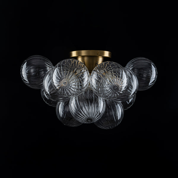3-Light Clear Ribbed Glass Bubble Cluster Semi-flush Mount