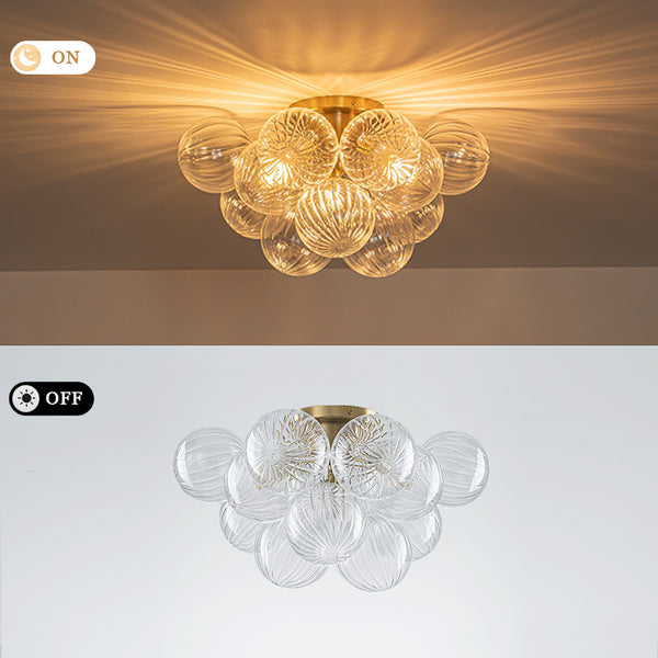 3-Light Clear Ribbed Glass Bubble Cluster Semi-flush Mount