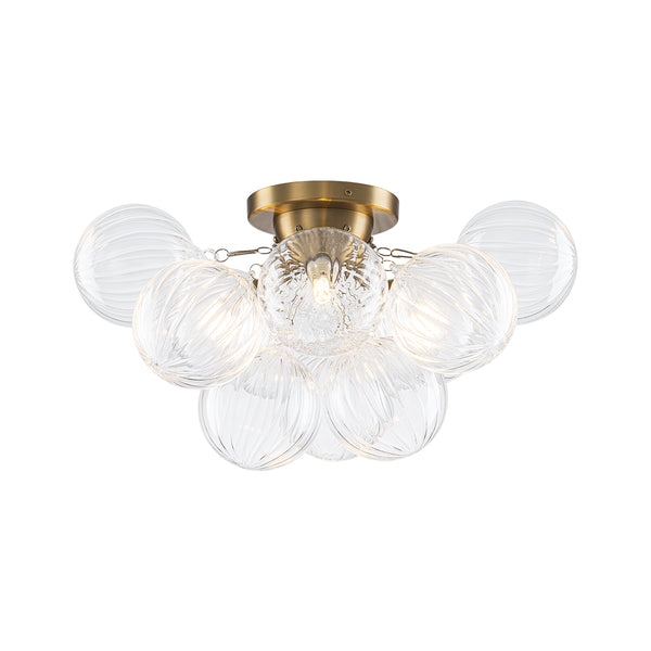 3-Light Clear Ribbed Glass Bubble Cluster Semi-flush Mount