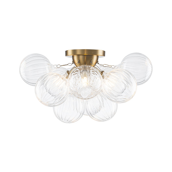 3-Light Clear Ribbed Glass Bubble Cluster Semi-flush Mount