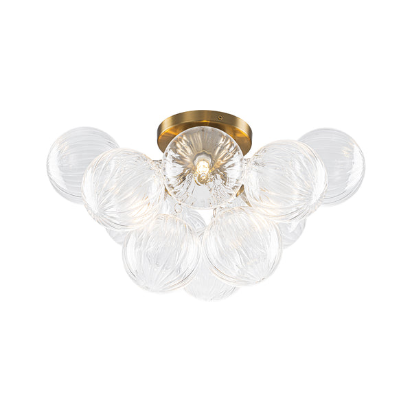 3-Light Clear Ribbed Glass Bubble Cluster Semi-flush Mount
