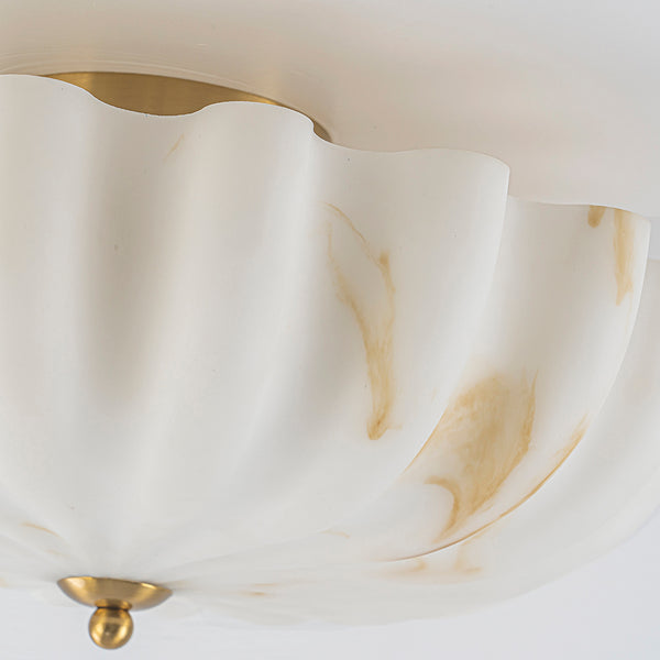 3-Light Marble Veined Glass Floral Scalloped Semi-flush Mount