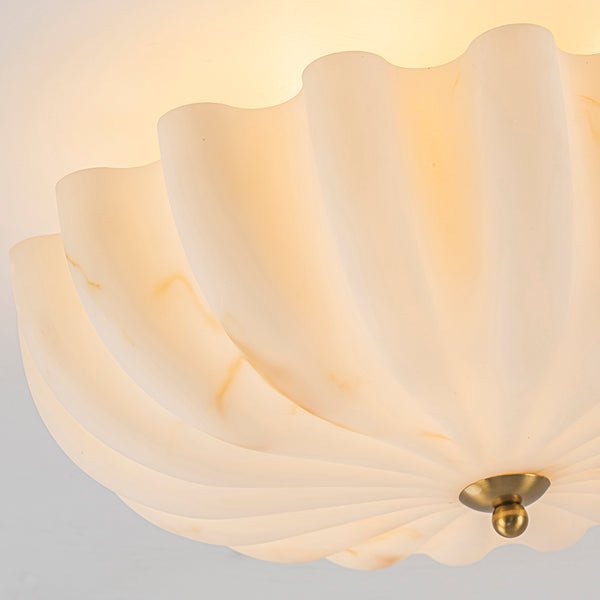 3-Light Marble Veined Glass Floral Scalloped Semi-flush Mount