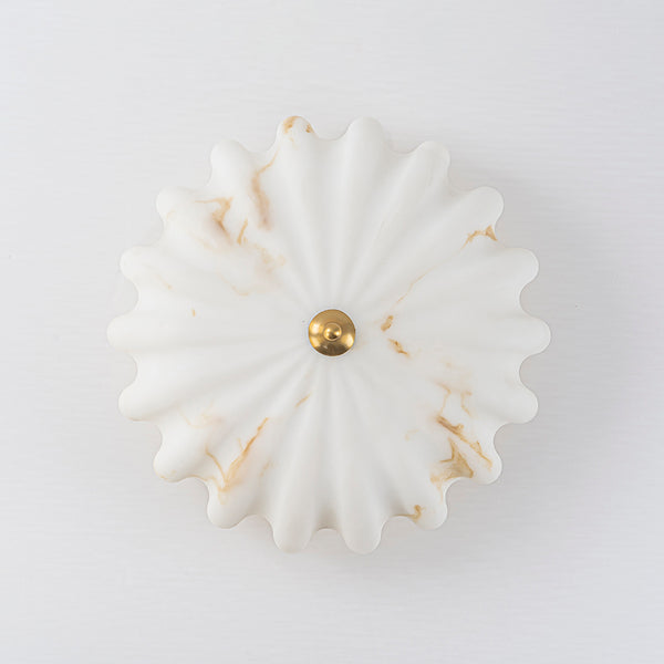 3-Light Marble Veined Glass Floral Scalloped Semi-flush Mount