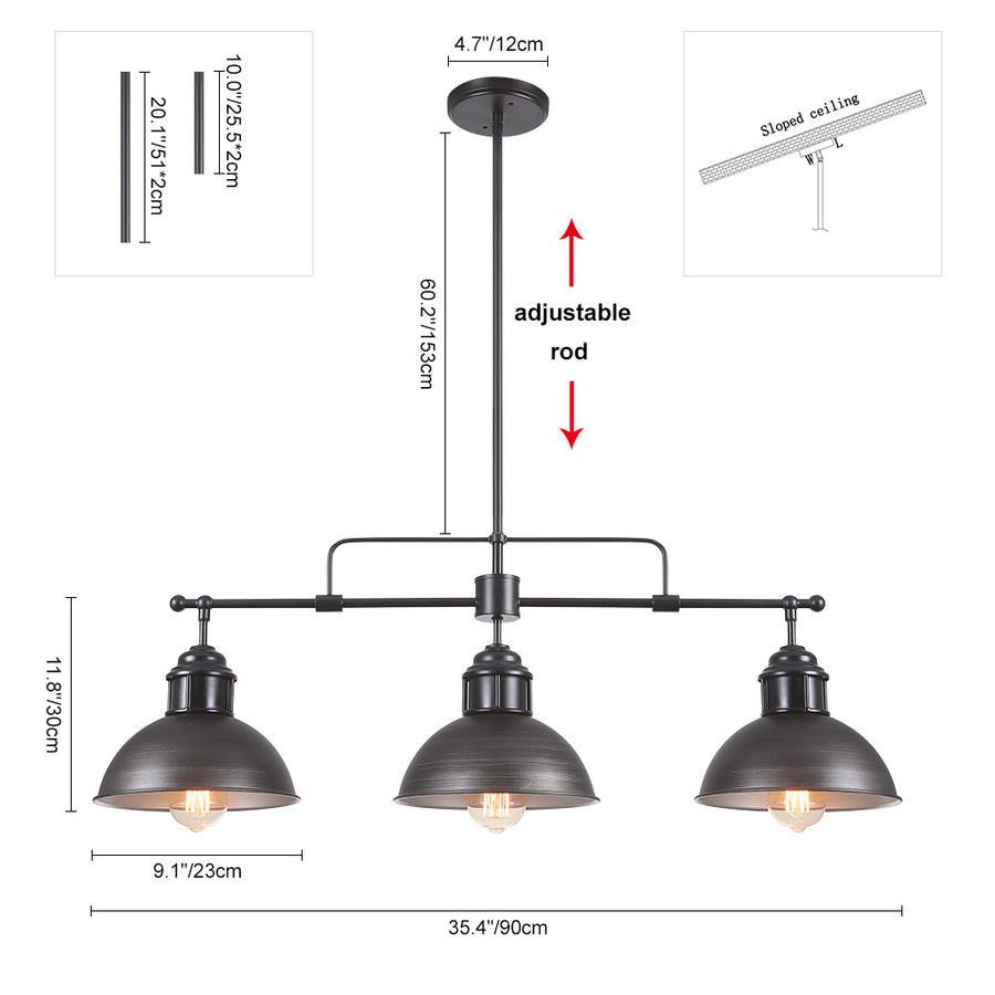 3-Light Pendant Modern Linear Kitchen Island Lighting