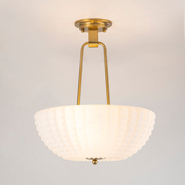 3-Light Plaid Scalloped Shell Glass Semi-flush Mount