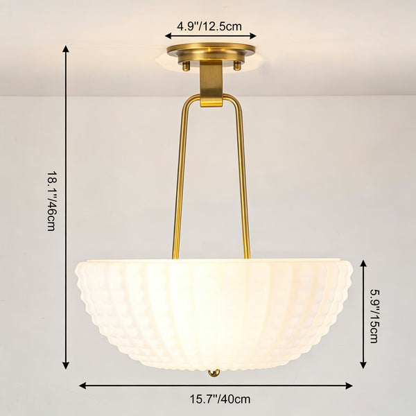 3-Light Plaid Scalloped Shell Glass Semi-flush Mount
