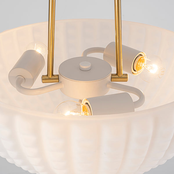 3-Light Plaid Scalloped Shell Glass Semi-flush Mount