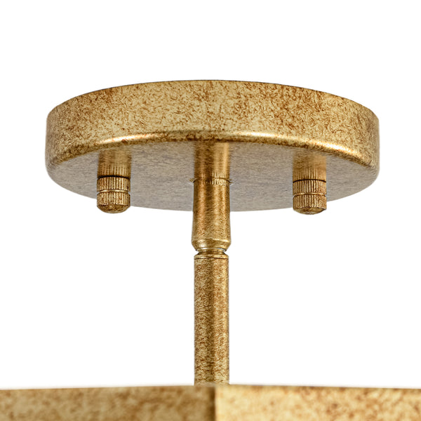 3-Light Rusty Gold Ripple Glass Pyramid Semi-flush Mount