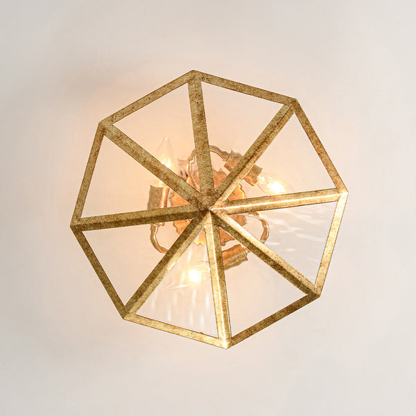 3-Light Rusty Gold Ripple Glass Pyramid Semi-flush Mount