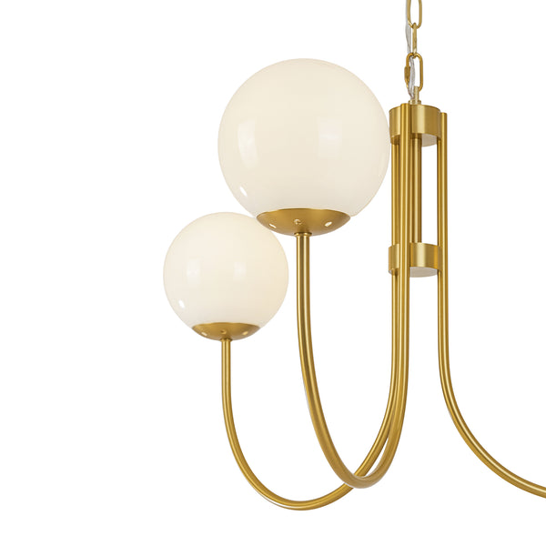 3-Light Polished Opal Glass Arched Metal Arm Radial Chandelier
