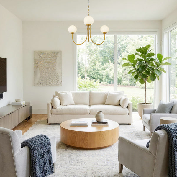 3-Light Polished Opal Glass Arched Metal Arm Radial Chandelier