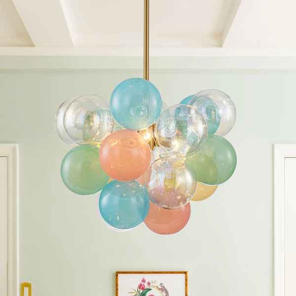 3-Light Pastel Bubble Glass Cluster Chandelier