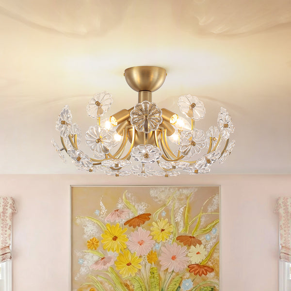 4-Light Clear Pressed Flower Glass Blossom Semi-Flush Mount