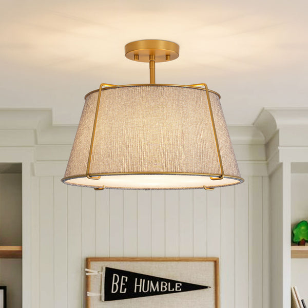 4-Light Heathered Gray Fabric Conical Drum Semi-flush Mount