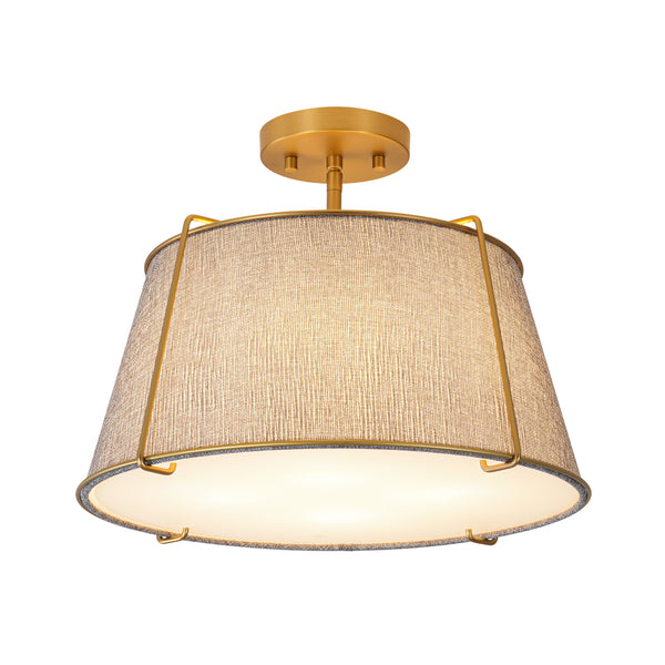 4-Light Heathered Gray Fabric Conical Drum Semi-flush Mount