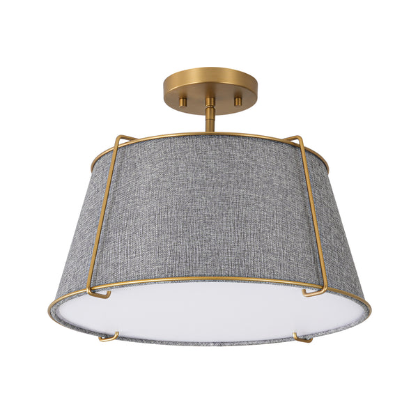 4-Light Heathered Gray Fabric Conical Drum Semi-flush Mount