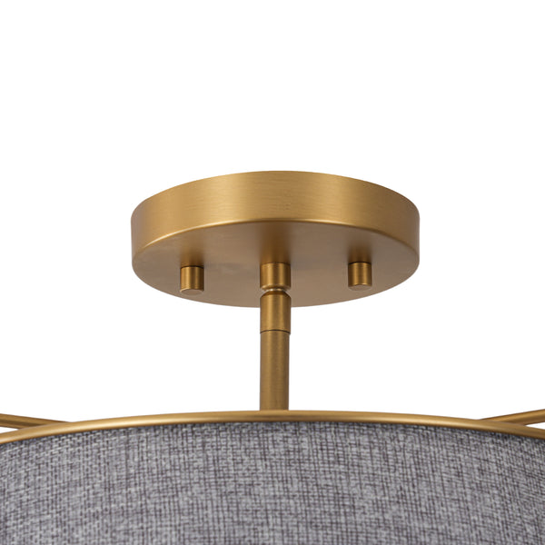 4-Light Heathered Gray Fabric Conical Drum Semi-flush Mount