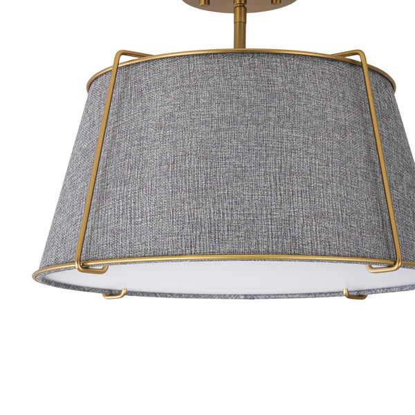 4-Light Heathered Gray Fabric Conical Drum Semi-flush Mount