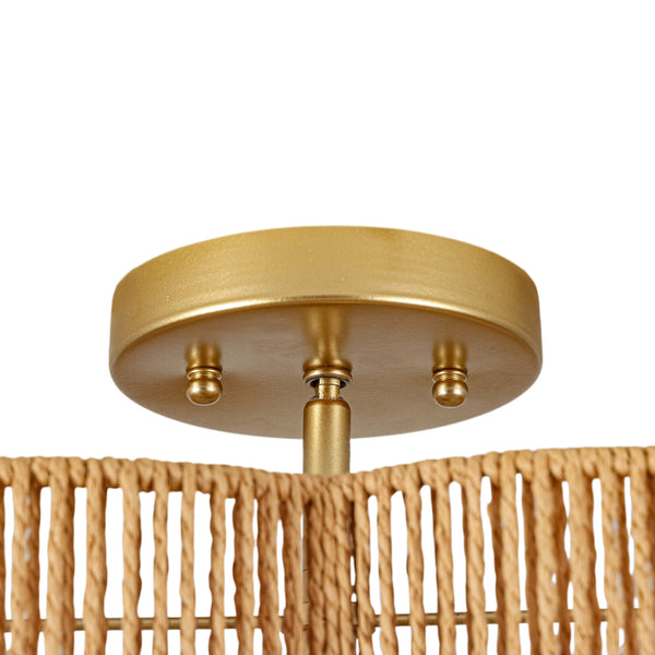 4-Lobed Raffia Yarn Woven Flower Scallop Drum Semi-flush Mount