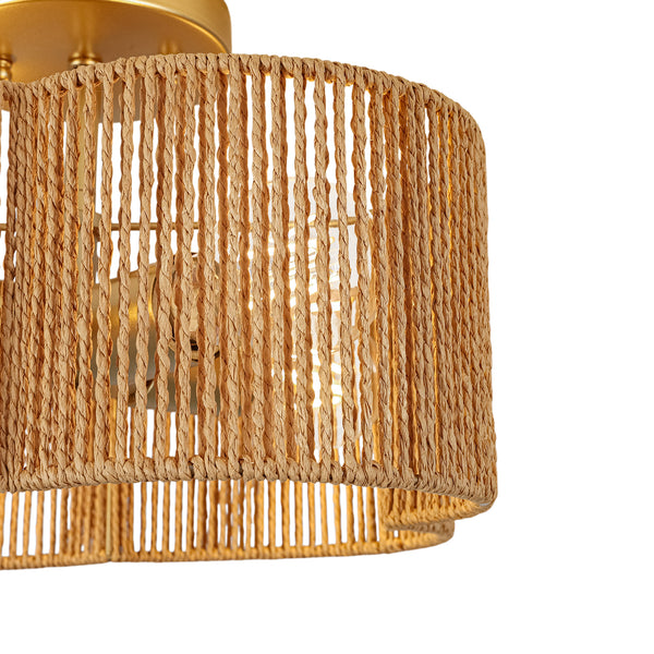 4-Lobed Raffia Yarn Woven Flower Scallop Drum Semi-flush Mount