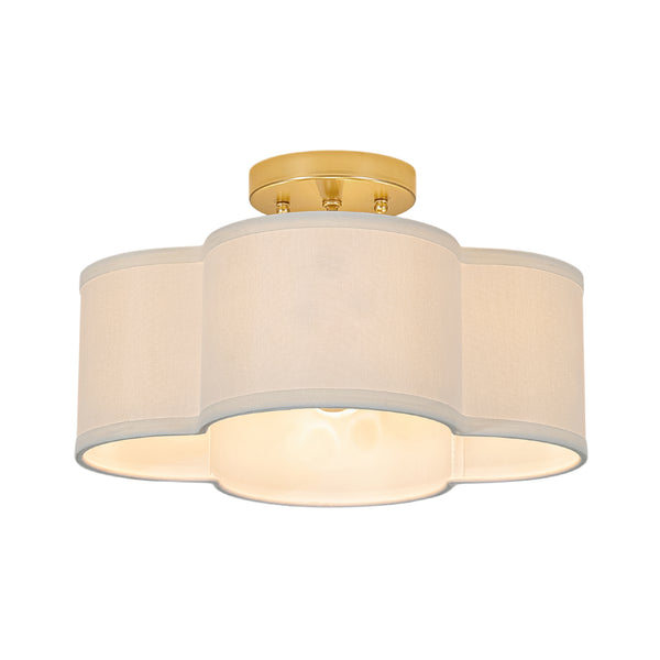 4-Lobed White Linen Flower Scallop Drum Semi-flush Mount