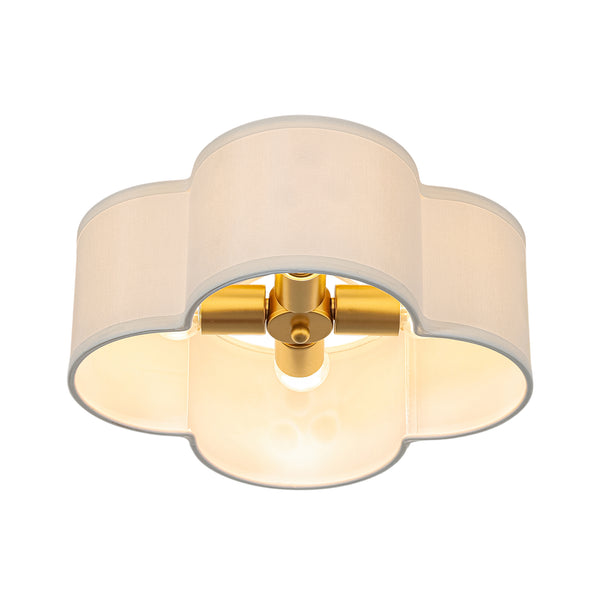 4-Lobed White Linen Flower Scallop Drum Semi-flush Mount