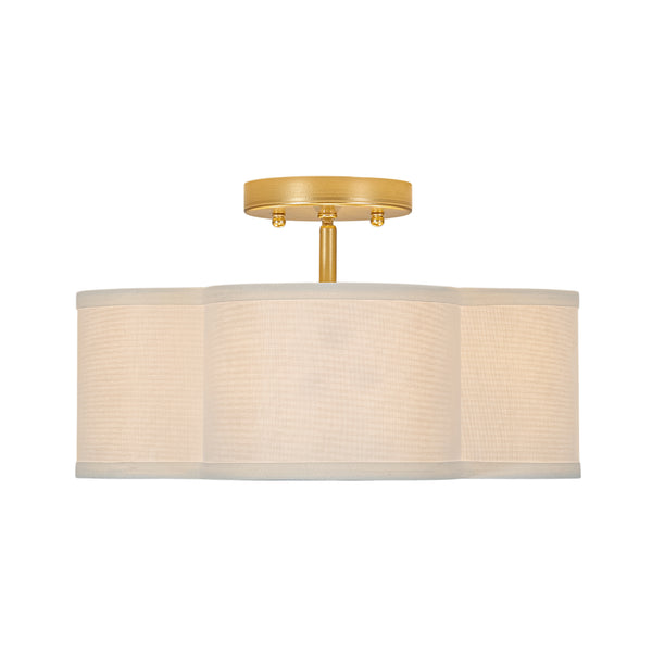 4-Lobed White Linen Flower Scallop Drum Semi-flush Mount