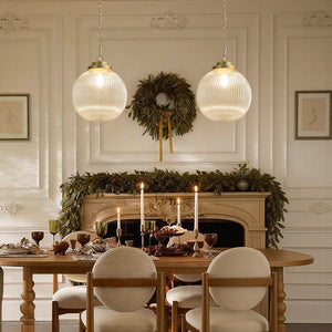 Glam Single-Light Ribbed Glass Globe Pendant