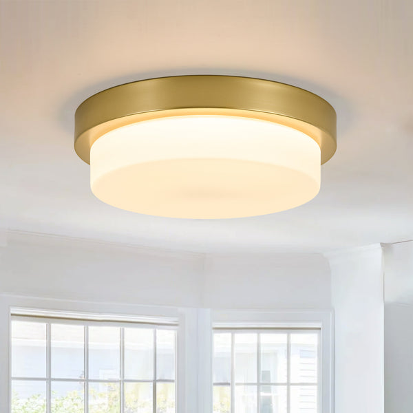 5CCT Dimmable LED Brass Circular Milk Glass Tiered Flush Mount