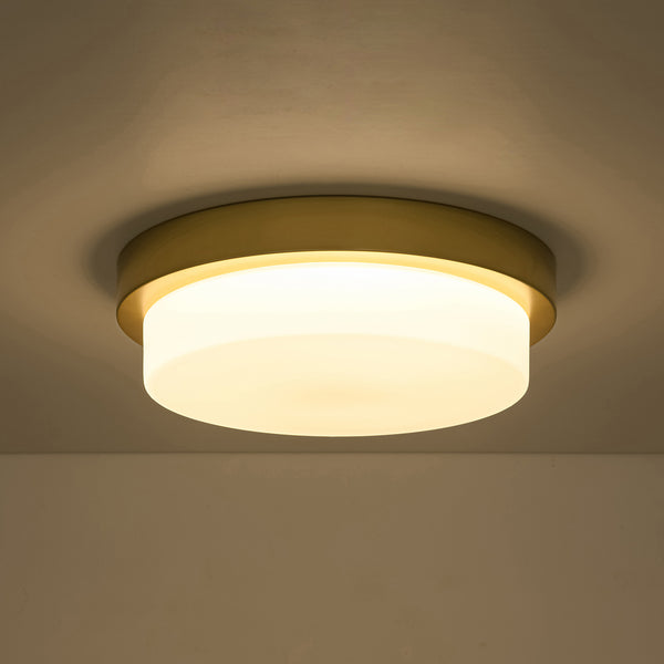 5CCT Dimmable LED Brass Circular Milk Glass Tiered Flush Mount