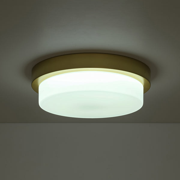 5CCT Dimmable LED Brass Circular Milk Glass Tiered Flush Mount