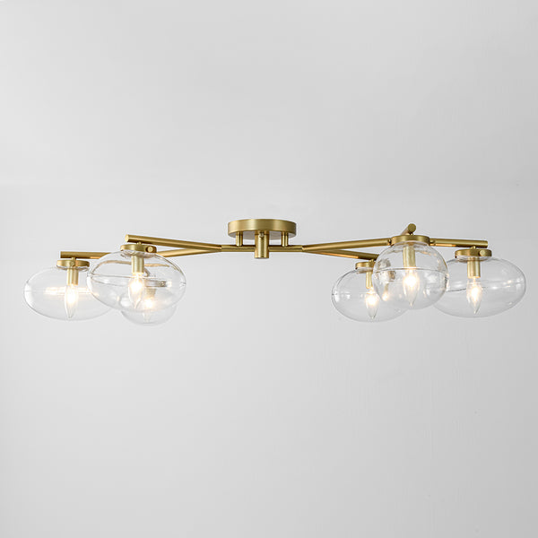 6-Light Brass Clear Ovoid Glass Branch Semi-flush Mount
